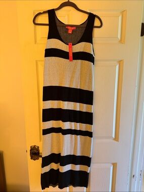 Catherine Malandrino Black and Beige Sweater Striped Maxi Dress